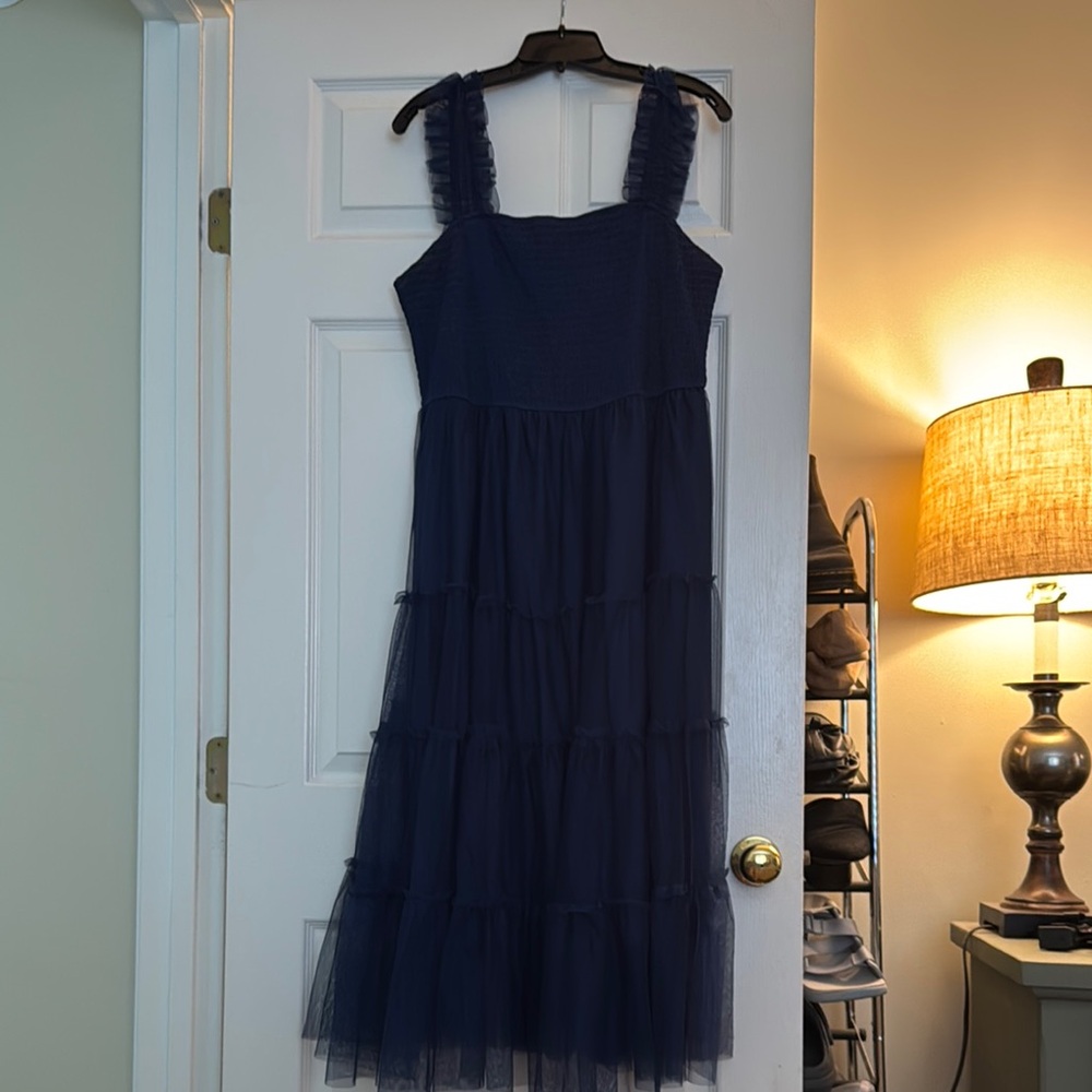 PrettyGarden Midnight Blue Tulle Midi Dress